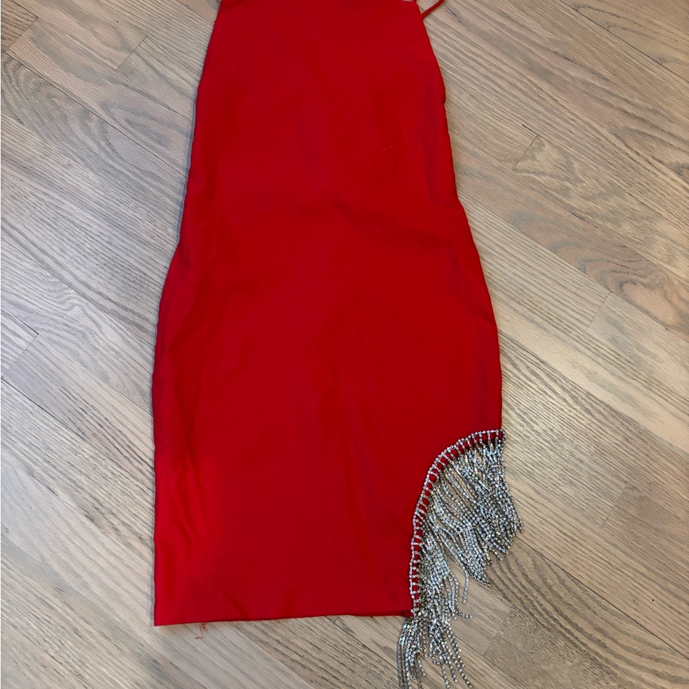 Papaya True Red Mini Cocktail Dress Asymmetrical Embellishment Juniors Size S